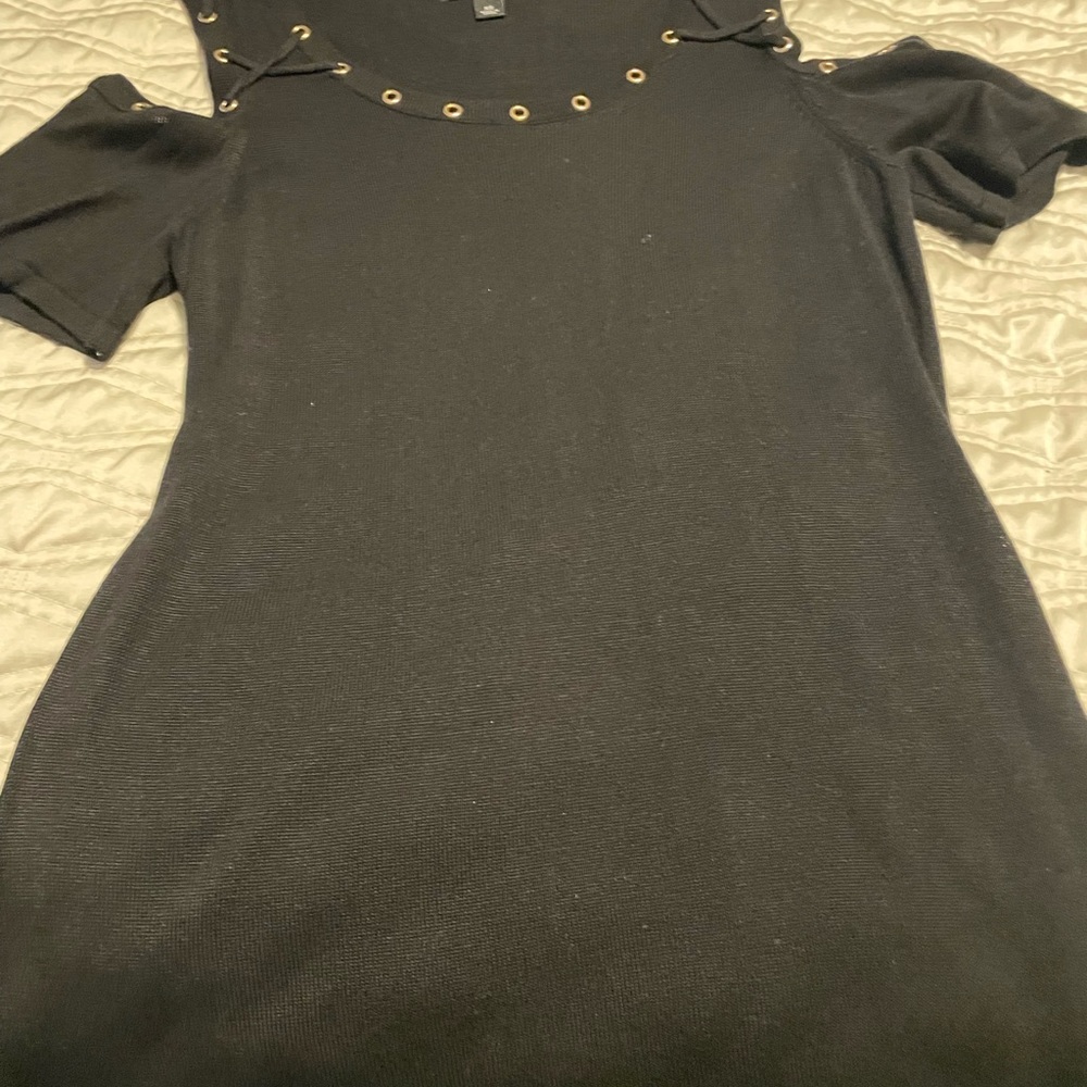 Black sweater material cold shoulder top